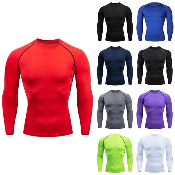 FRSASU Men's Long Sleeve Crew Neck Compression Shirts Elastic Quick Dry Workout Running Sport Base Layer Tops White