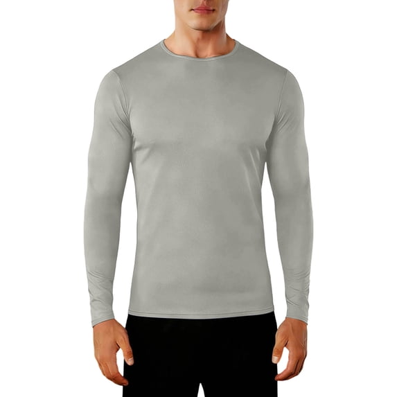 FRSASU Men's Long Sleeve CrewNeck Athletic Shirts,Quick Dry Long Sleeve UV Protection Workout, Running, Hiking Tops Gray
