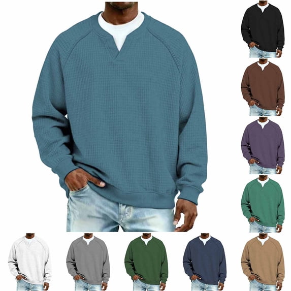 FRSASU Men's Long Sleeve Shirt Colorblock Layered Waffle Texture Loose Fit Top Casual Streetwear White