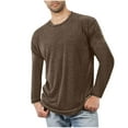 thumbnail image 1 of FRSASU Men's Long Sleeve Shirt Crew Neck Plain Spring Summer Soft Comfort Pullover Loose Fit Lightweight Blouse Brown, 1 of 5