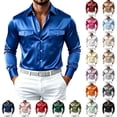 thumbnail image 1 of FRSASU Men's Long Sleeve Silky Satin Button Down Shirt Business Casual Dress Shirts with Chest Pockets Yellow, 1 of 5