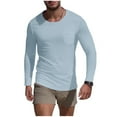 thumbnail image 1 of FRSASU Men's Long Sleeve T-Shirts Cotton Casual T Shirts for Men Breathable Comfort Tee Shirts with Pocket Light Blue, 1 of 6