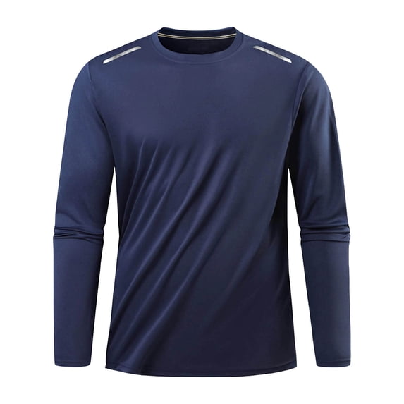 FRSASU Men's Long Sleeve Workout Shirts Quick Dry Cooling Athletic Outdoor Running Gym Sport Training Golf Tops Dark Blue