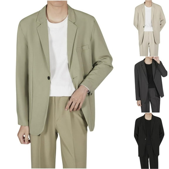 FRSASU Men's Long Sleeved Lapel Padded Shoulder Suit Jacket Casual Slim Fit Single Breasted Jackets for Party Khaki