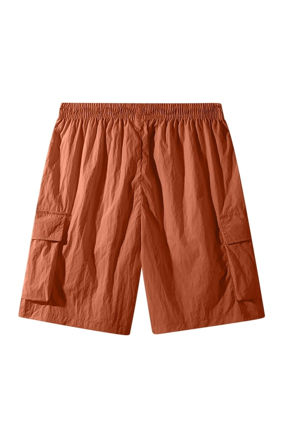 Men's Summer Shorts Bermuda Athletic Stretch Sport Wear Drawstring Soft Cargo Gym Pants Casual Comfy Beach Shorts Orange