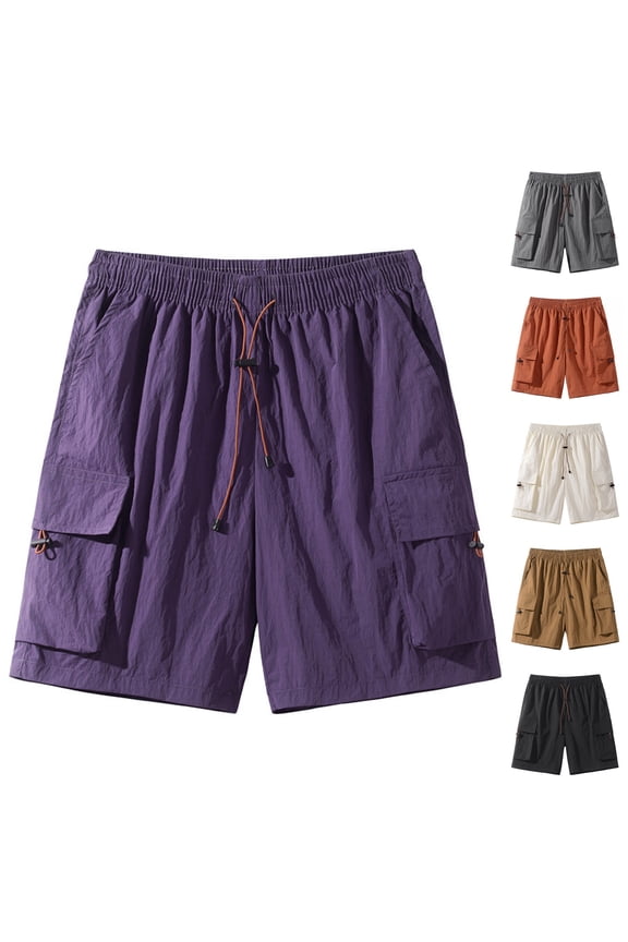 Men's Summer Shorts Bermuda Athletic Stretch Sport Wear Drawstring Soft Cargo Gym Pants Casual Comfy Beach Shorts Purple