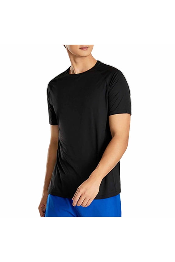 Men's Loose Fit Crew Neck T Shirts Casual Raglan Short Sleeves Quick Dry Tshirt Knit Soft Breathable Running Tee Tops Black