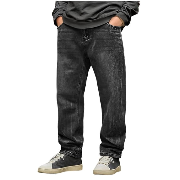 FRSASU Men's Loose Fit Stretch Tapered Leg Skinny Jeans Comfort Flexible Denim Pants for Men Black-B
