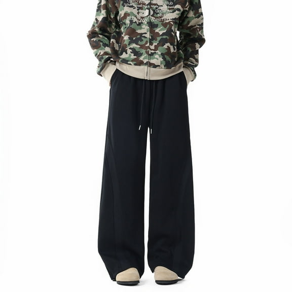 FRSASU Men's Lounge Modal Pants Wide Leg Drawstring Elastic Waist Casual Trousers Lightweight Travel Pants with Pockets Black