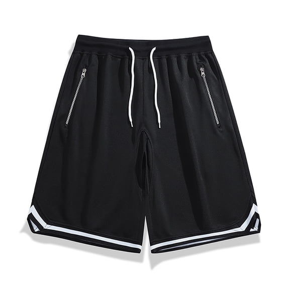 FRSASU Men's Mesh Basketball Shorts Lightweight Quick Dry Mesh Athletic Running Gym Striped Shorts with Zip Pocket. Black