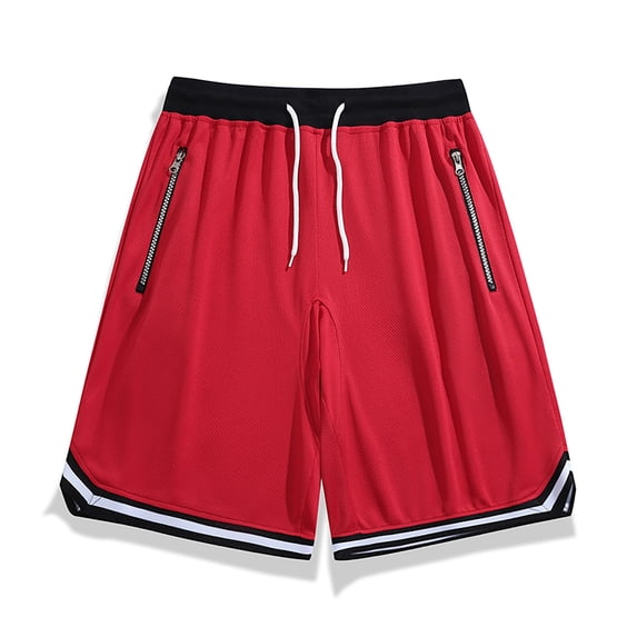 FRSASU Men's Mesh Basketball Shorts Lightweight Quick Dry Mesh Athletic Running Gym Striped Shorts with Zip Pocket. Red