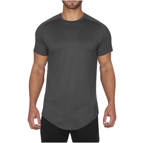 FRSASU Men’s Mesh Hipster Curved Hem Droptail Tee – Quick Dry Breathable Premium Longline T-Shirts with Long Tail Drop Cut Dark Gray