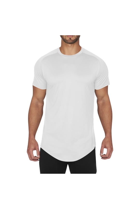 Men’s Mesh Hipster Curved Hem Droptail Tee – Quick Dry Breathable Premium Longline T-Shirts with Long Tail Drop Cut White