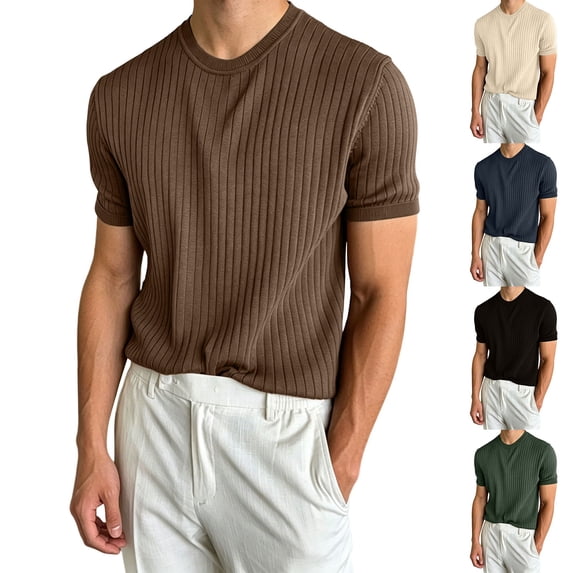 FRSASU Men's Mock Turtleneck Sweater Short Sleeve Casual Knit Tee Slim Fit Cable Ribbed Texture Pullover Tops White