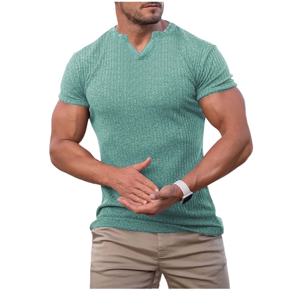 FRSASU Men's Muscle Slim T-Shirts Soft Stretch Slim Fit Short Sleeve Compression Shirt Bodybuilding Gym Workout Athletic Tops Green