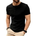 thumbnail image 1 of FRSASU Men's Muscle T-Shirt Bodybuilding Gym Tee Short Sleeve Button Casual Work Athletic Workout Tee Tops Black-A, 1 of 9