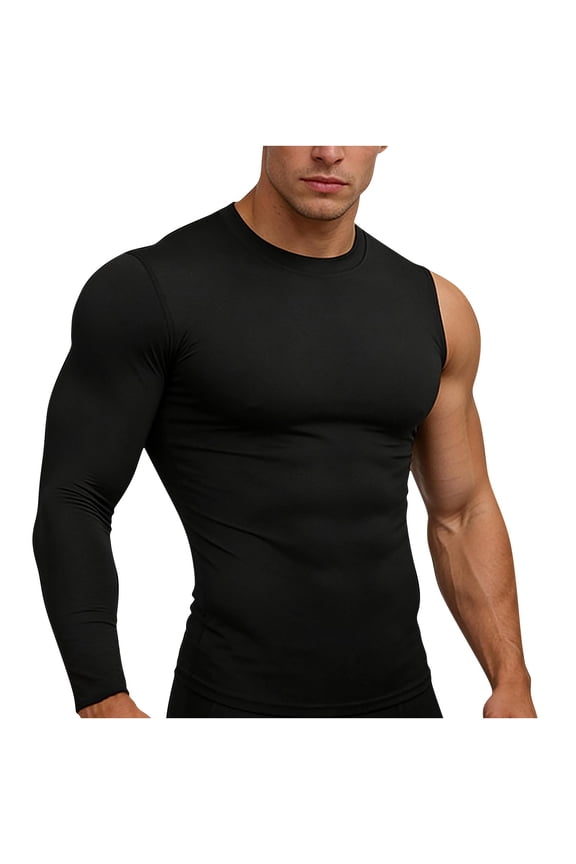 Men's One Arm Compression Shirts Long Sleeve 1/2 Single Arm Athletic Undershirt Workout Base Layer Top Black