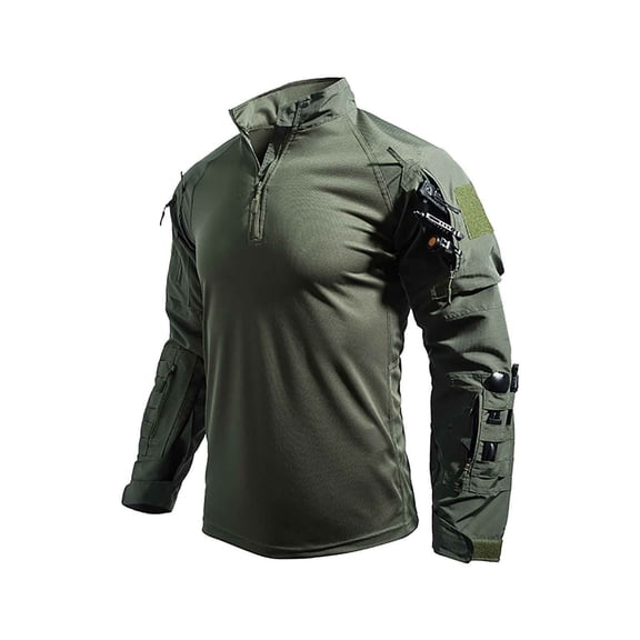 FRSASU Men's Outdoor Camo Tactical Suits Mens Training T Shirts Multi-pocket Wear-resistant Cargo Soldier Sniper Hunting Clothes Green