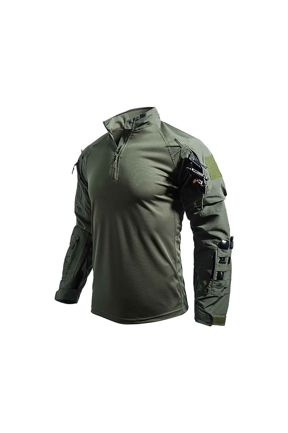 Men's Outdoor Camo Tactical Suits Mens Training T Shirts Multi-pocket Wear-resistant Cargo Soldier Sniper Hunting Clothes Green