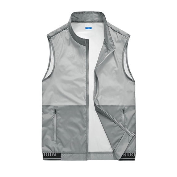 FRSASU Men's Outdoor Zipper Pocket Solid Color Cool Vest Hiking Fishing Photography Leisure Cargo Vest Gray