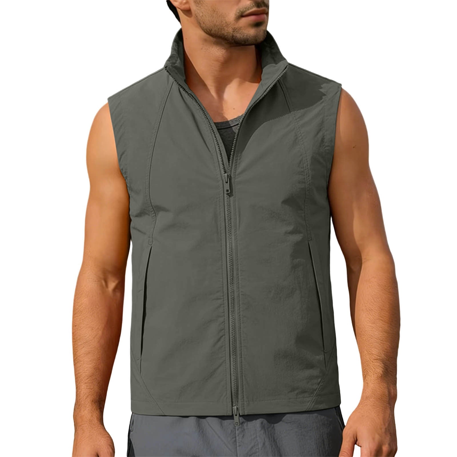 FRSASU Men's Outerwear Windproof Lightweight Softshell Vests Sports Sleeveless Jacket for Golf Hiking Fishing Running Army Green