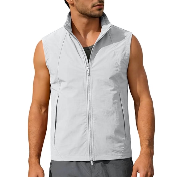 FRSASU Men's Outerwear Windproof Lightweight Softshell Vests Sports Sleeveless Jacket for Golf Hiking Fishing Running Gray