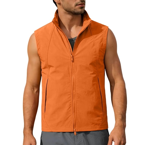 FRSASU Men's Outerwear Windproof Lightweight Softshell Vests Sports Sleeveless Jacket for Golf Hiking Fishing Running Orange