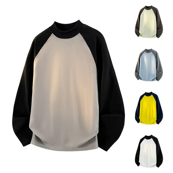 FRSASU Men's Oversized German Velvet Top Long Sleeve Crewneck Color Block Casual Pullover Yellow