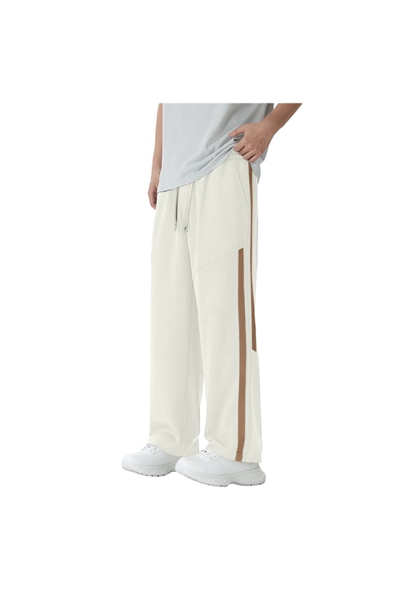 Men's Parachute Sweatpants Y2k Baggy Track Pants Drawstring Wide Leg Casual Trousers Streetwear Beige