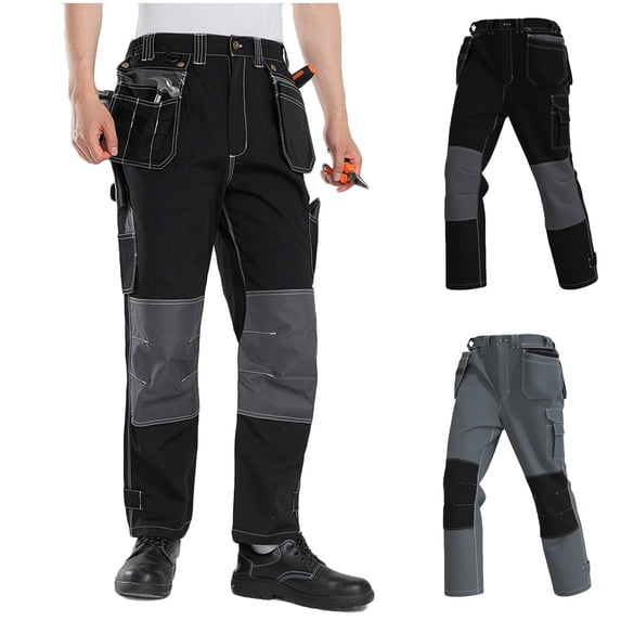 FRSASU Men's Patchwork Cargo Pants Lightweight Outdoor Waterproof Quick Dry Fishing Hiking Work Pants with Multi-Pockets Gray