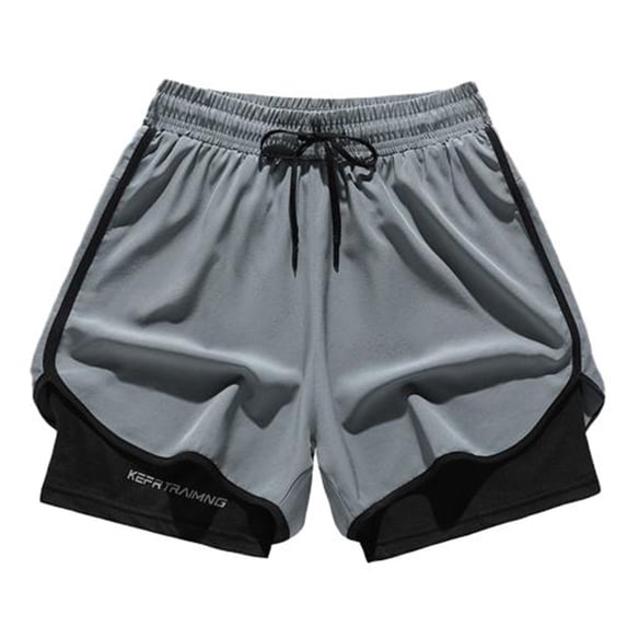FRSASU Men's Performance Shorts with Compression Liner Workout Sweat Running Beach Everyday Shorts for Men Gray