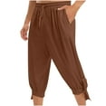 thumbnail image 1 of FRSASU Men's Pirate Capri Pants Renaissance Costume Cropped Trousers Medieval Retro Pants Brown, 1 of 6