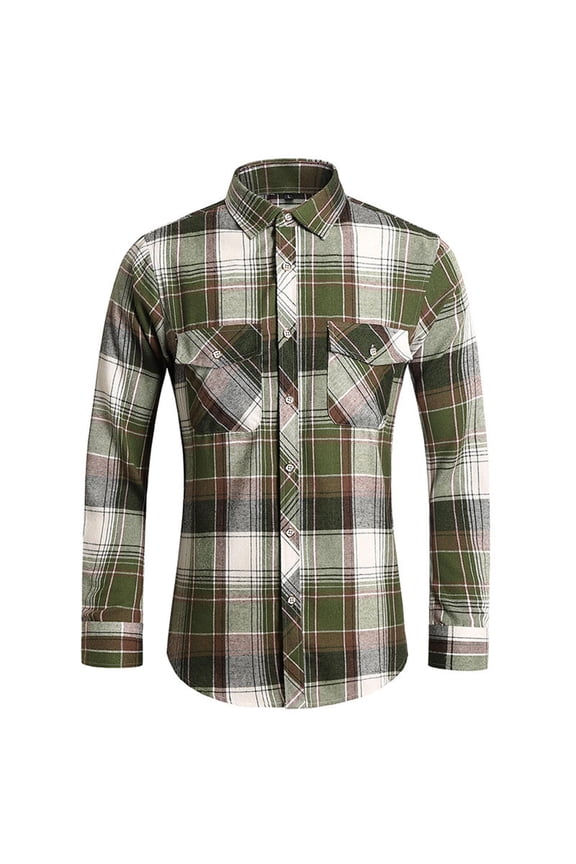 Men's Plaid Button Down Shirts 100% Cotton Long Sleeve Dress Shirts Regular Fit Gingham Shirts (Standard and Big & Tall) with Practical Double Pockets Green