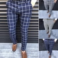 thumbnail image 1 of FRSASU Men's Plaid Dress Pants Mid Waist Slim Fit Casual Suit Stretch Comfort Business Trousers with Pockets Gray, 1 of 4