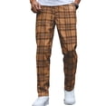 thumbnail image 1 of FRSASU Men's Plaid Dress Pants Regular Fit formal Pants Business Checked Trousers Color Block Lounge Pant with Pockets Brown, 1 of 9