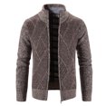 thumbnail image 1 of FRSASU Men's Plus Velvet Cardigan Sweaters Full Zip Sweaters Stand Collar Casual Knitted Cardigan Coffee, 1 of 5