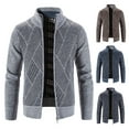 thumbnail image 1 of FRSASU Men's Plus Velvet Cardigan Sweaters Full Zip Sweaters Stand Collar Casual Knitted Cardigan Gray, 1 of 5