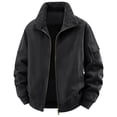 thumbnail image 1 of FRSASU Men's Plus Velvet Zipper Winter Warm Solid Cotton Jacket Lapel Collar Pilot Jacket Coat with Pocket Black, 1 of 6