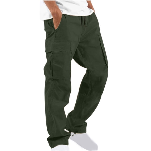 FRSASU Men's Pocket Design Solid Cargo Pants Fitness Trousers Full Length Casual Loose Drawstring Pockets Pants Male Cargo Pants Army Green