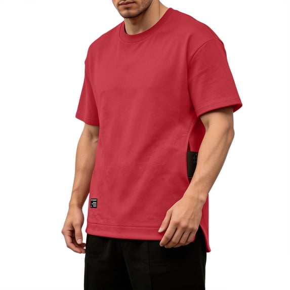 FRSASU Men's Pocket Short Sleeve Soft Crew Neck Lightweight Summer Casual Basic Plain T-shirts Red