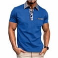 thumbnail image 1 of FRSASU Men's Polo Shirt Chest Pocket Lapel Button Down Short Sleeve Plaid Splic T-Shirts,Regular-Fit Business&Golf Polo Shirts Blue, 1 of 8