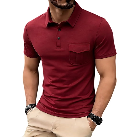 FRSASU Men's Polo Shirts Short Sleeve Casual Classic Solid Summer Collared Golf Shirts with Pocket Wine