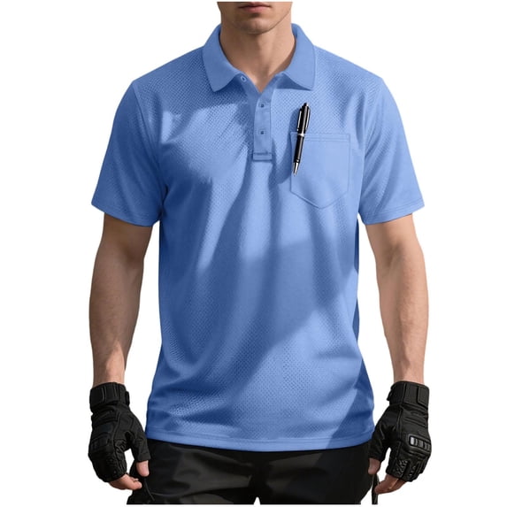 FRSASU Men's Polo Shirts Short Sleeve Quick Dry Outdoor Golf Sports Shirts with Pocket Blue