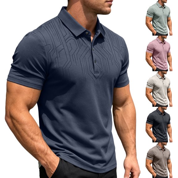 FRSASU Men's Polo Shirts Textured Knit Polo Stretchy Regular Fit Collared Golf Shirts Pink