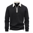 thumbnail image 1 of FRSASU Men's Polo Shirts Zip Long Sleeve Classic T-Shirts Casual Golf Shirts Stylish Collared Tee Black, 1 of 8