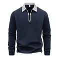 thumbnail image 1 of FRSASU Men's Polo Shirts Zip Long Sleeve Classic T-Shirts Casual Golf Shirts Stylish Collared Tee Dark Blue, 1 of 5
