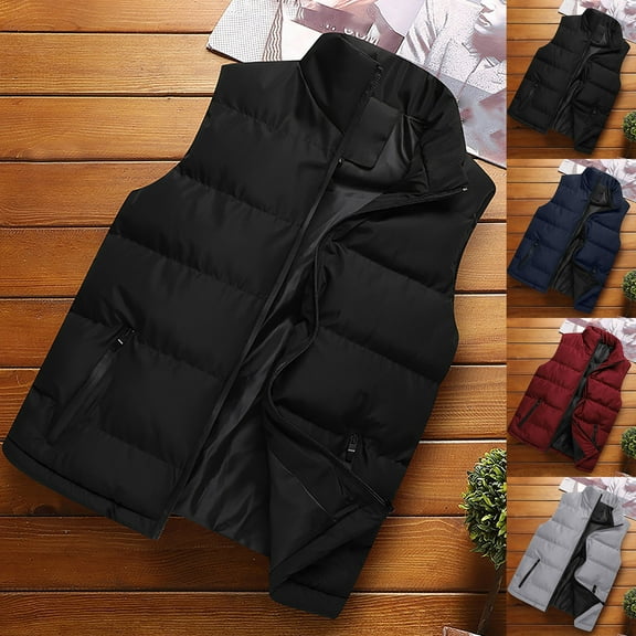 FRSASU Men's Puffer Vest Winter Quilted Padded Vests Warm Puffy Sleeveless Jacket Button Down Outerwear Outdoor Casual Stand Collar Vest Padded Coat Red