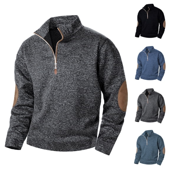 FRSASU Men's Pullover 1/4 Zip Stand Collar Solid Color Long Sleeve Pullover Sweatshirts Navy