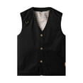 thumbnail image 1 of FRSASU Men's Pure Cotton V-Neck Denim Vest for Motorcycle Riders with Pockets Black, 1 of 2