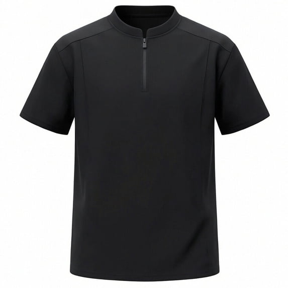 FRSASU Men's Quarter Zip Athletic Shirt Loose Fit Breathable Workout Top Casual Short Sleeve Performance Training Tee Black